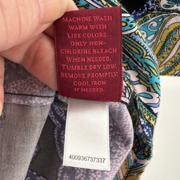 212 Collection Stretch Women’s Multicolor Paisley 3/4 Sleeve Button Down Size M - Picture 11 of 11